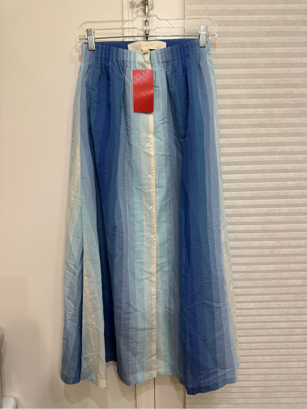 Striped Blue Button-Front Maxi Skirt